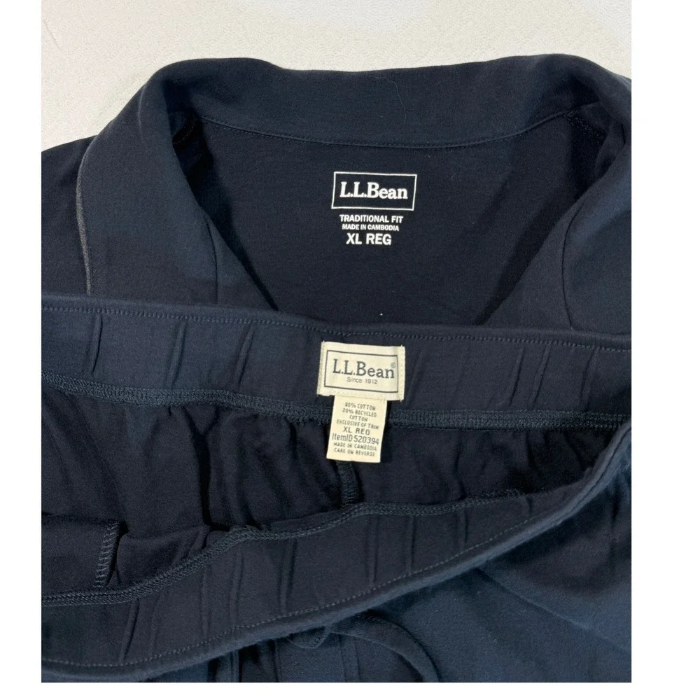 L.L.Bean Pajama Set Men XL Traditional Fit Navy Blue Button-Down EUC